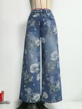 Women Floral Denim Print Wide-Leg Pants