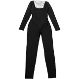 Women Autumn Solid Sexy Cutout Backless Long-Sleeved Jumpsuit