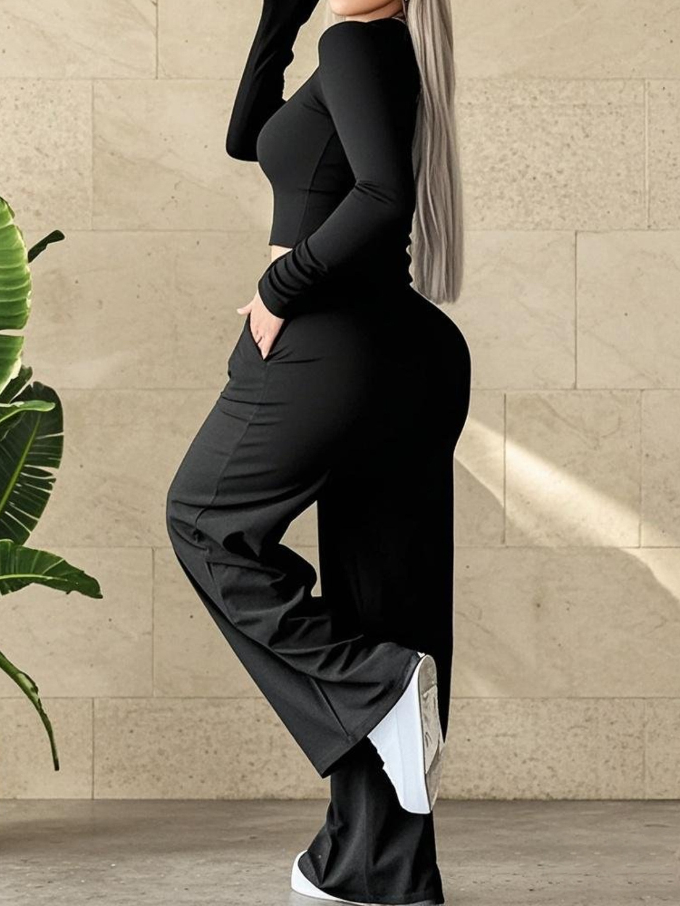 Women Autumn Casual Sporty Long-Sleeved Top and Pant Two-Piece Set