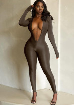 Women Sexy Stretchy Solid Backless Jumpsuit