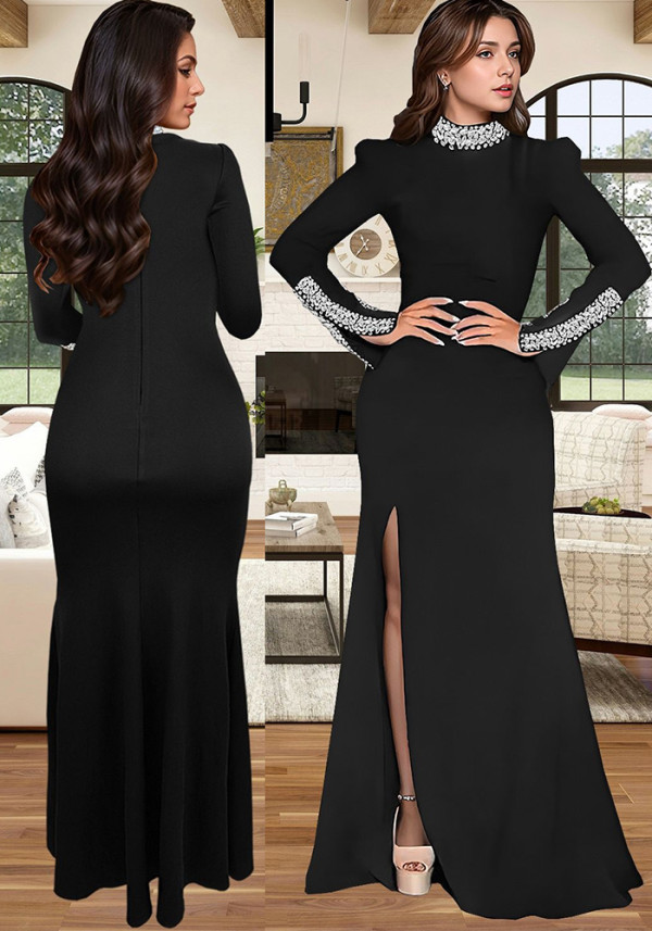 Women Lace Long-Sleeved Fishtail Bodycon Maxi Dress