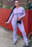 Women Autumn Solid Letter Print Short Hooded Top and Pants Two-Piece Set