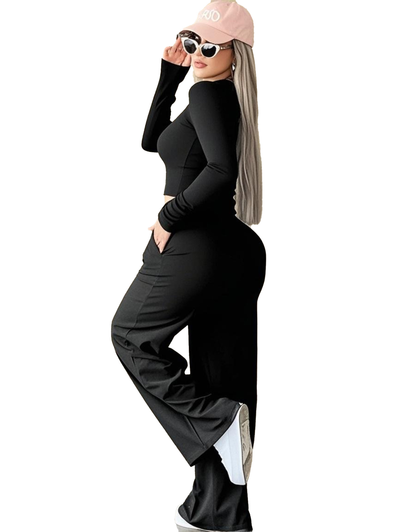 Women Autumn Casual Sporty Long-Sleeved Top and Pant Two-Piece Set