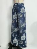 Women Floral Denim Print Wide-Leg Pants