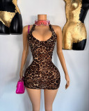 Women Sexy Halter Neck Backless Leopard Print Dress