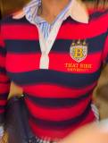Women Casual Striped Color Block Turndown Collar Polo Top