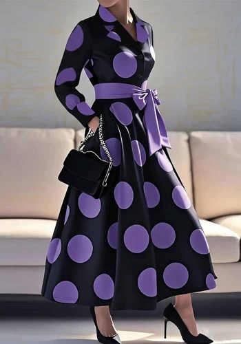 Women V-Neck Elegant Printed Waist-cinching Dress