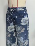 Women Floral Denim Print Wide-Leg Pants