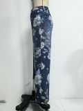 Women Floral Denim Print Wide-Leg Pants