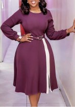 Plus Size African Women Long-Sleeved Round Neck Solid Elegant Color-Blocked Dress Plus Size African Women Long-Sleeved Round Neck Solid Elegant Color-Blocked Dress