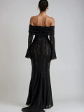 Women Lace Cutout Off Shoulder Bell Bottom Sleeve Elegant Sexy Strapless Bodycon Dress