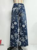 Women Floral Denim Print Wide-Leg Pants