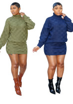 Casual plaid knit skirt set