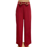 Women Metal Buckle Wide-Leg Pants
