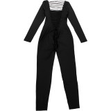 Women Autumn Solid Sexy Cutout Backless Long-Sleeved Jumpsuit