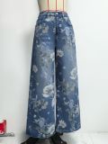 Women Floral Denim Print Wide-Leg Pants