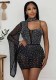 Women Mesh See-Through Sexy One-Sleeve Mini Dress