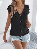 Women Spring/Summer Casual Solid Button-Up V-Neck Knitting Top Holidays Top