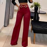 Women Metal Buckle Wide-Leg Pants