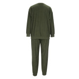 Plus Size Women Casual Solid Long-Sleeved Top and Pants Two-Piece Set