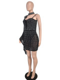 Women Mesh See-Through Sexy One-Sleeve Mini Dress