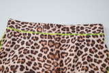 Women French Autumn/Winter Leopard Print Long-Sleeve Crop Top and Shorts Two-Piece Set