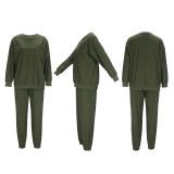 Plus Size Women Casual Solid Long-Sleeved Top and Pants Two-Piece Set