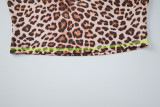 Women French Autumn/Winter Leopard Print Long-Sleeve Crop Top and Shorts Two-Piece Set