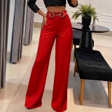 Women Metal Buckle Wide-Leg Pants
