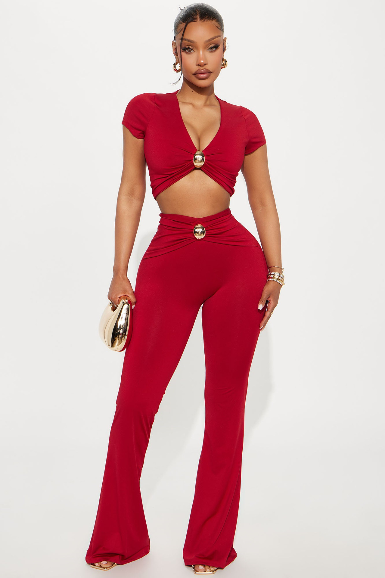 Women Summer Sexy V-Neck Short-Sleeve T-Shirt Top and Pants Two-Piece Set