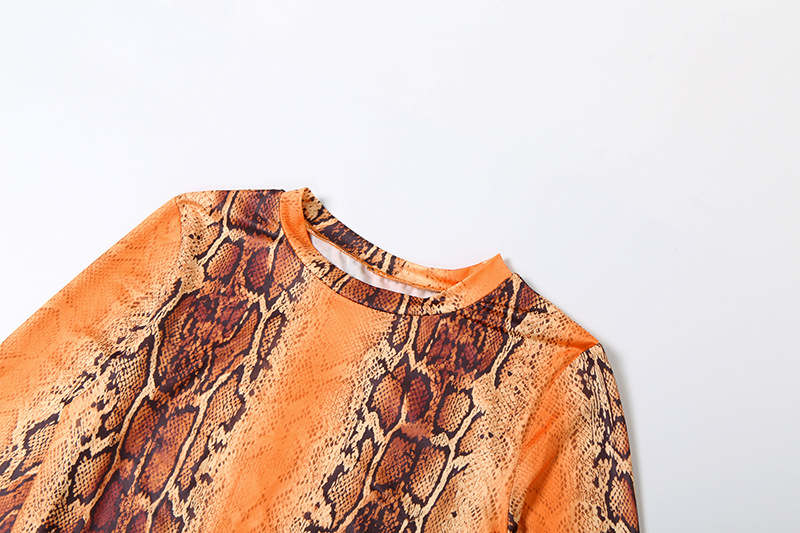 Women Autumn Sexy Printed Long-Sleeved Crop Top and Bell Bottom Trousers Two-Piece Set