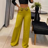 Women Metal Buckle Wide-Leg Pants