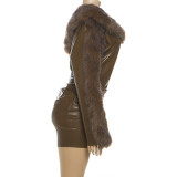 Women Autumn/Winter Pu Leather Frayed Sexy Bodycon Dress