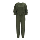 Plus Size Women Casual Solid Long-Sleeved Top and Pants Two-Piece Set