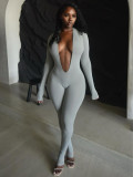 Women Sexy Stretchy Solid Backless Jumpsuit