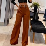 Women Metal Buckle Wide-Leg Pants