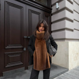 Women Autumn/Winter Solid Sleeveless High-Neck Furry Vest