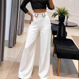 Women Metal Buckle Wide-Leg Pants
