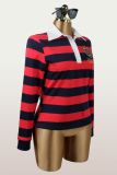 Women Casual Striped Color Block Turndown Collar Polo Top