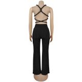 Women's Fashion Solid Color Sexy Bustier Low Back Lace-Up Jumpsuit