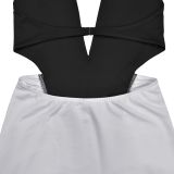 Women's Fashion Sexy V-Neck Low Back Slit Bodycon Dress