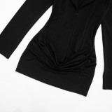 Autumn/Winter Women's Solid Color Sexy Deep V-Neck Pleated Slim Waist Chic Blazer Dress