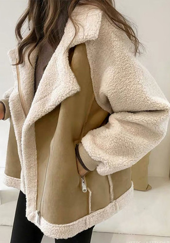 Women's Warm Faux Shearling Lambskin Loose Suede Jacket