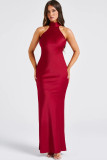 Women's Slit Satin Low Back Chic Bodycon Dress