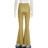 Women's Fashion Plaid Print Tight-Fitting Flared Bell-Bottom Pants