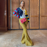 Women's Fashion Plaid Print Tight-Fitting Flared Bell-Bottom Pants