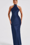 Women's Slit Satin Low Back Chic Bodycon Dress