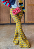 Women's Fashion Plaid Print Tight-Fitting Flared Bell-Bottom Pants