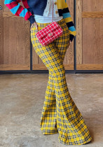 Women's Fashion Plaid Print Tight-Fitting Flared Bell-Bottom Pants