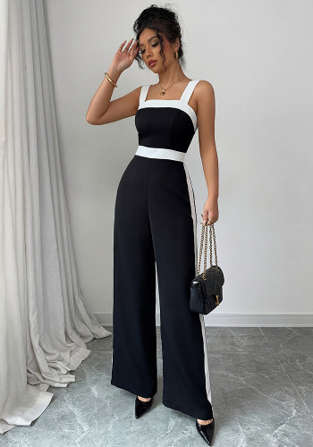 Autumn Women's Elegant Career Style Color Block Square Neck Strapless High-Waist Jumpsuit